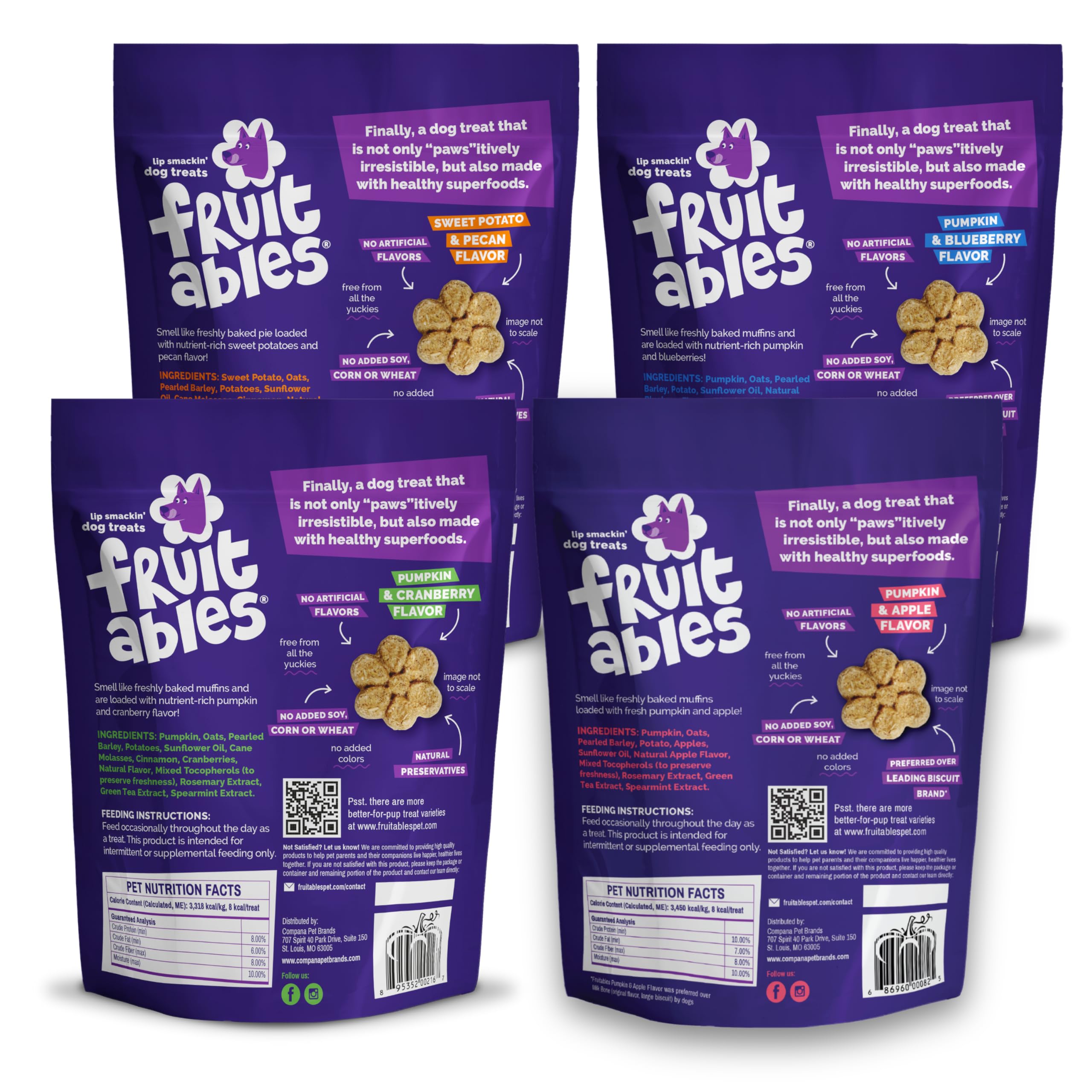 Galletas Fruitables calabaza y arándano, sabor natural para perros.