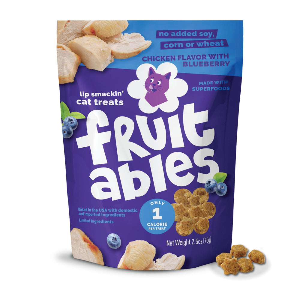 Fruitables galletas para gatos en paquete, bocados saludables para mimos diarios.
