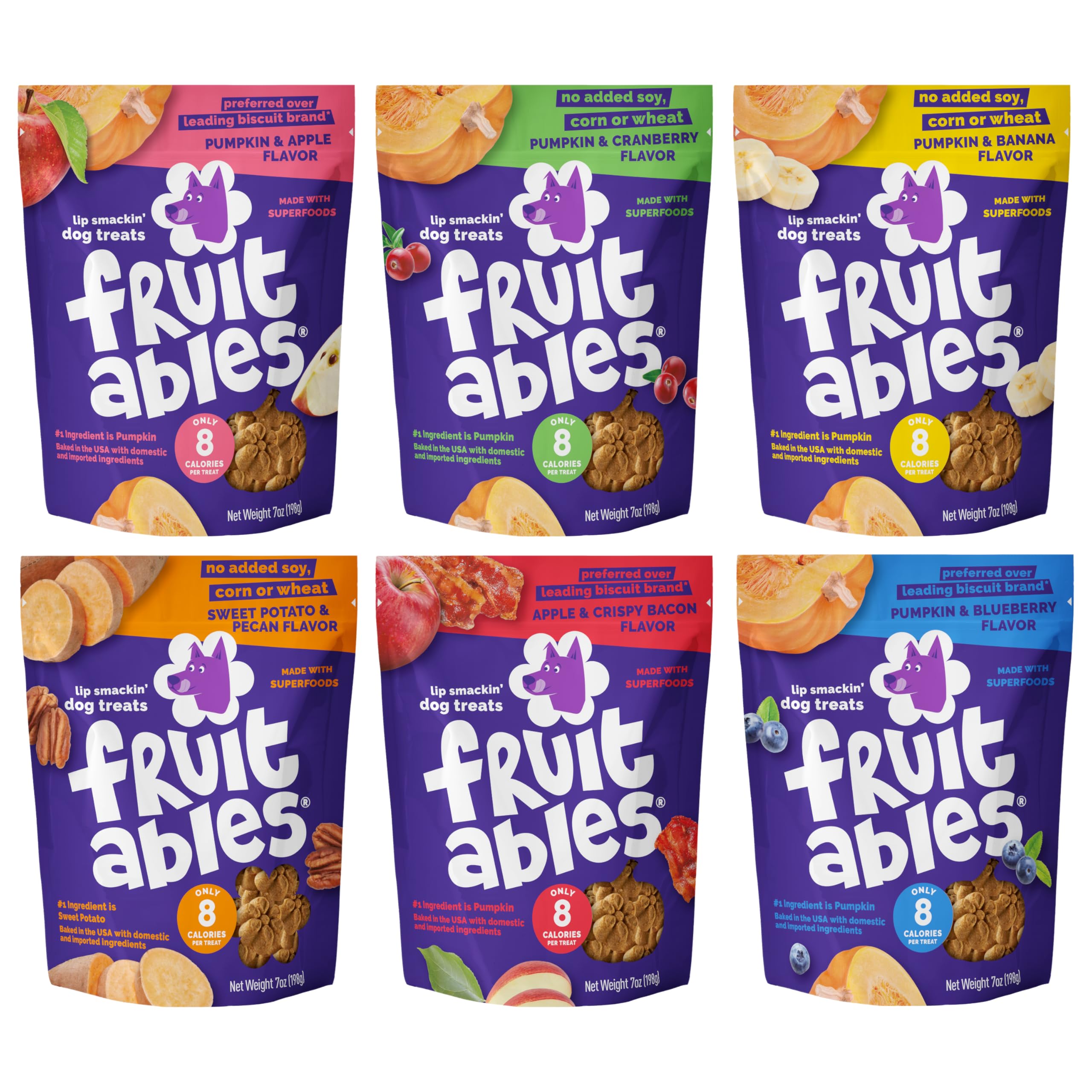 Fruitables Premios para perro calabaza, empaque con variedad crujiente para entrenamiento