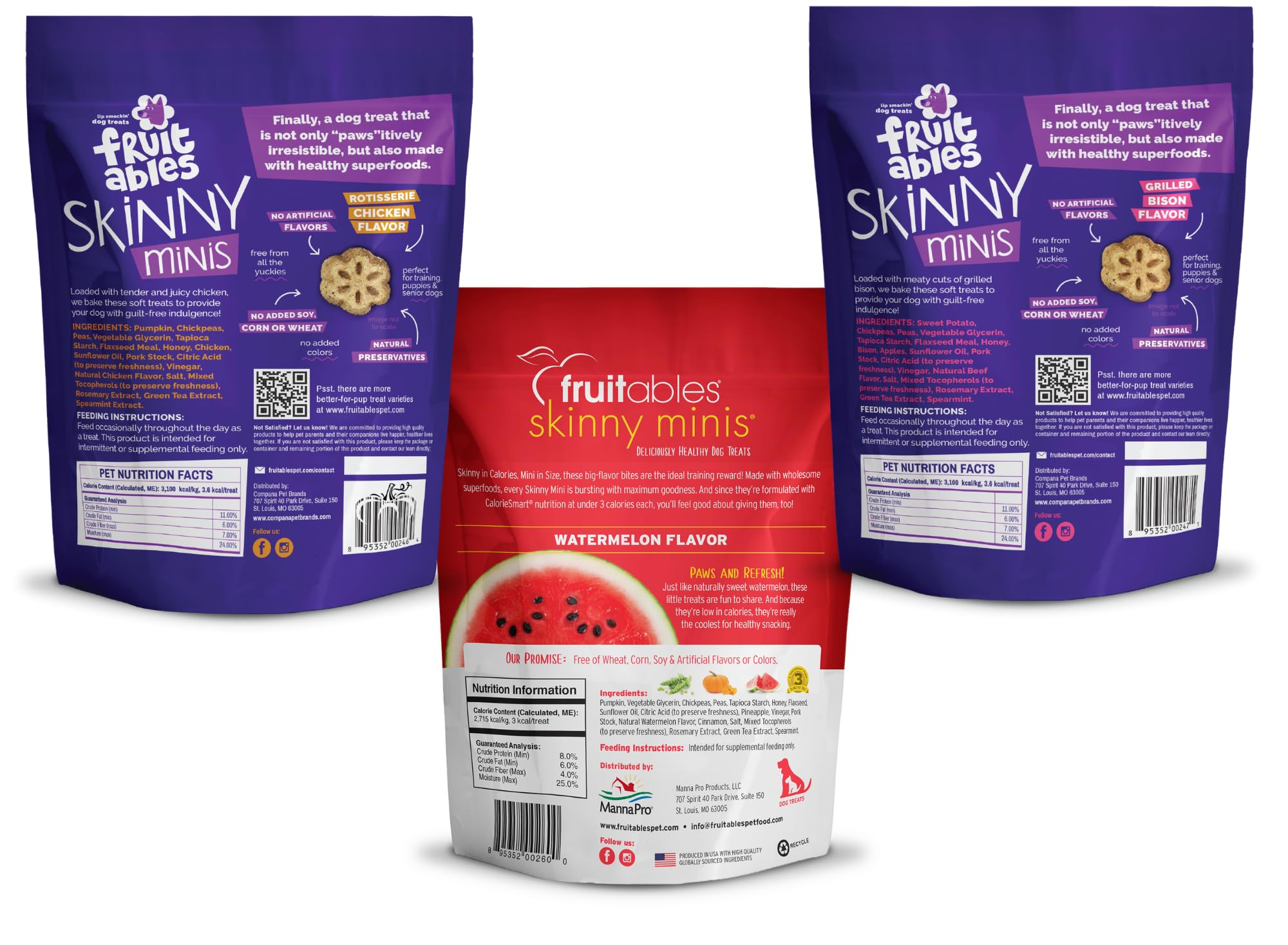 Fruitables Skinny Mini sabor sandía, aroma refrescante para premiar sesiones de adiestramiento.