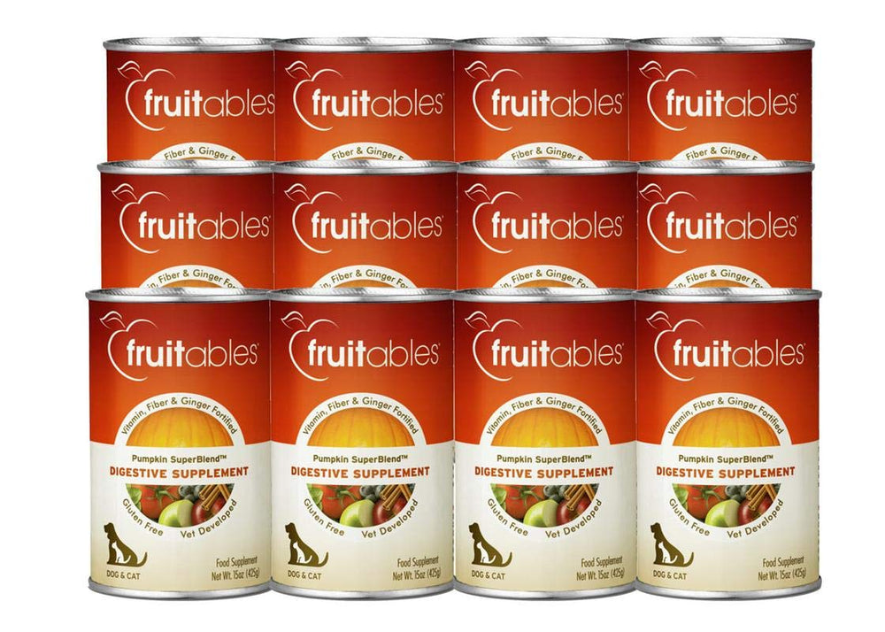 Fruitables suplemento digestivo de calabaza en botella para apoyar la digestión de perros.