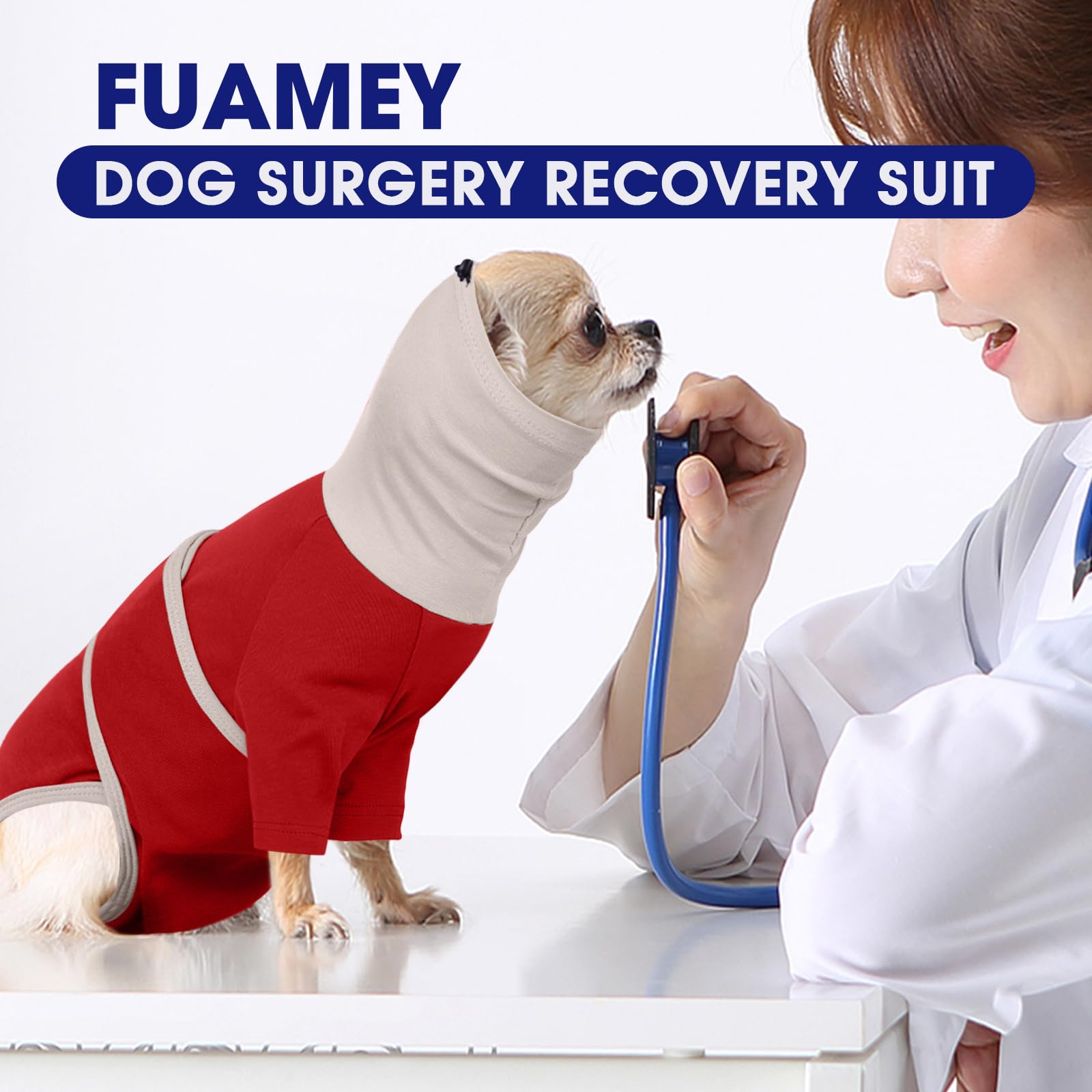 FUAMEY traje de recuperación para perros con ajuste de velcro facilita ponérselo y adaptar rápidamente.