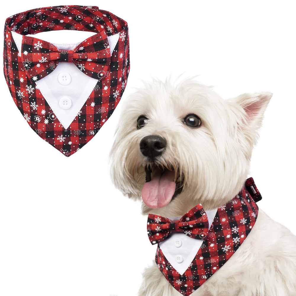 FUAMEY tuxedo para perro XS visto de frente con look navideño elegante