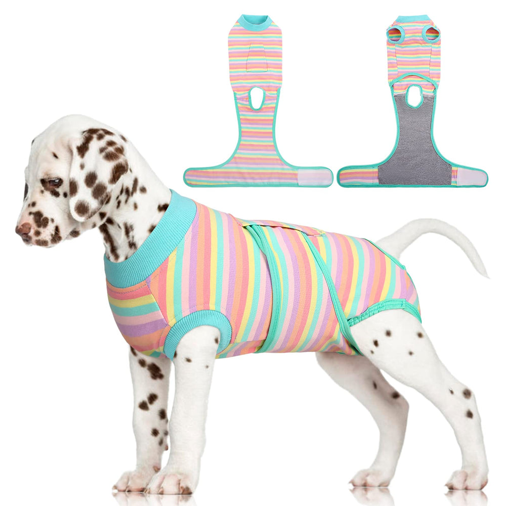 FUAMEY Recovery Suit para perro postoperatorio en color menta con rayas mejora comodidad