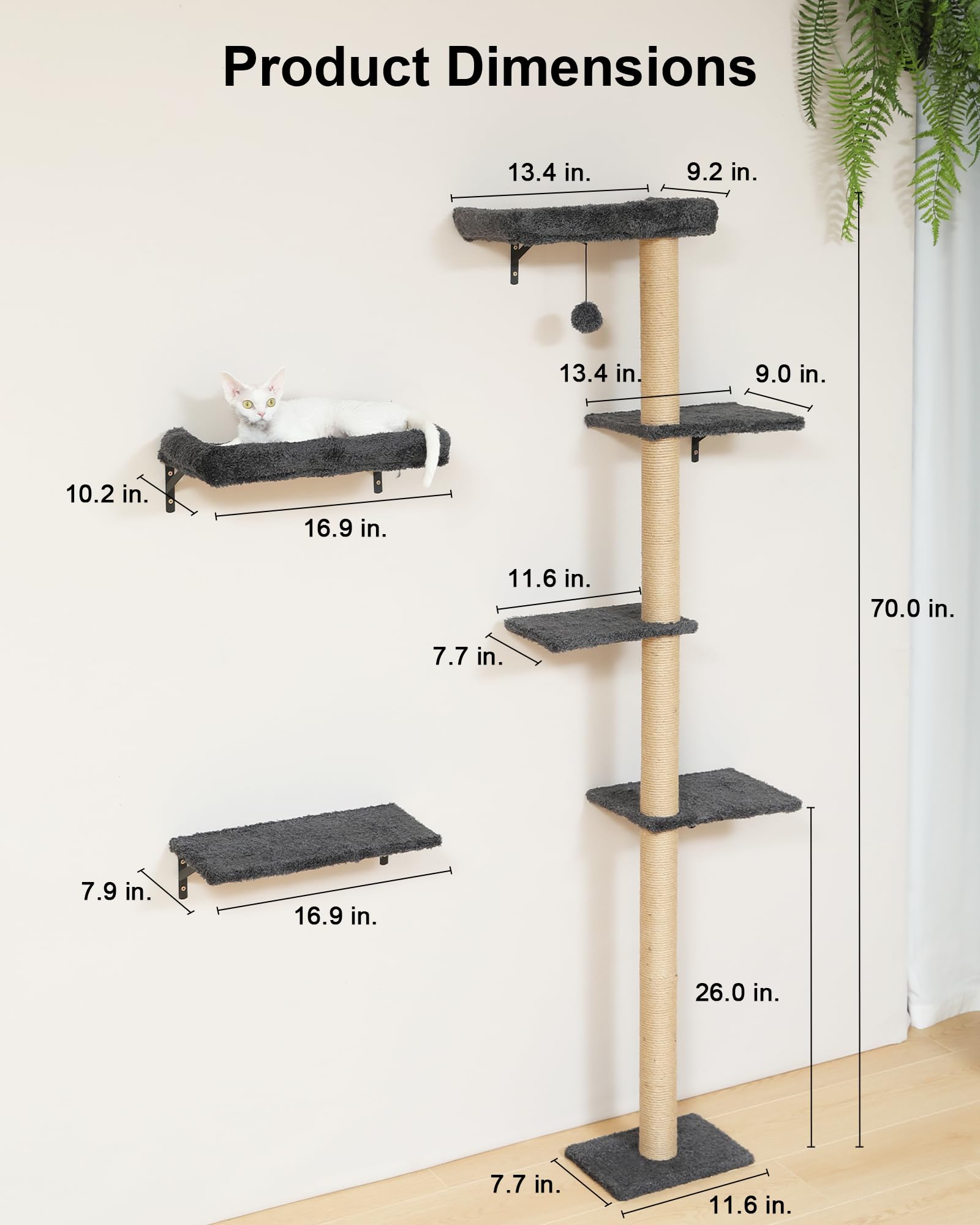 Ahorro de espacio con estantería de pared FUKUMARU para gatos.