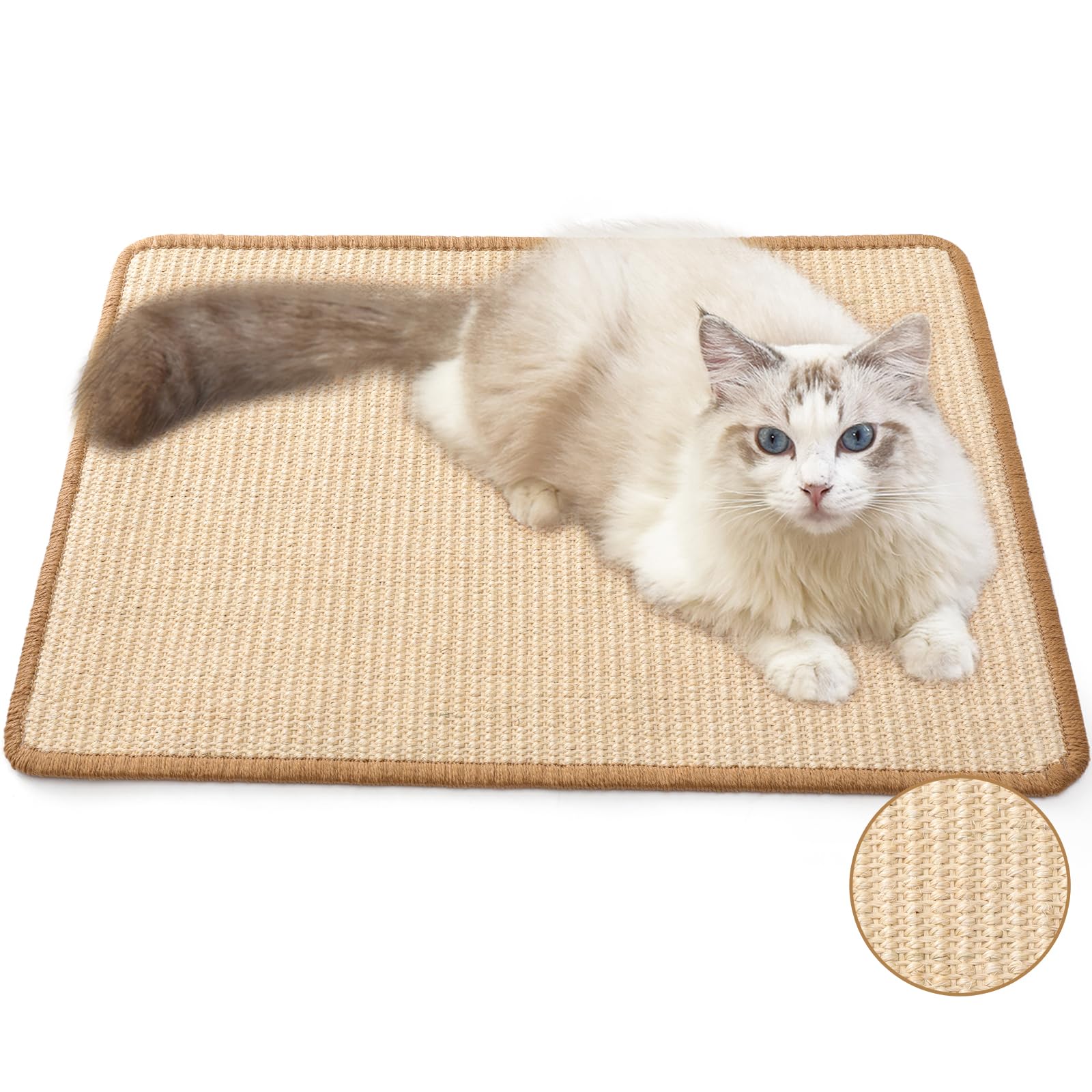 FUKUMARU alfombra-rascador-gato de sisal natural protege muebles y fomenta juego.