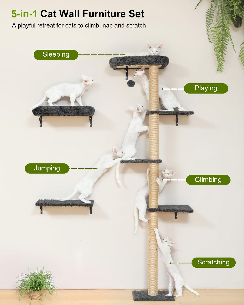 Árbol de pared FUKUMARU para gatos, plataforma elevada para trepar.