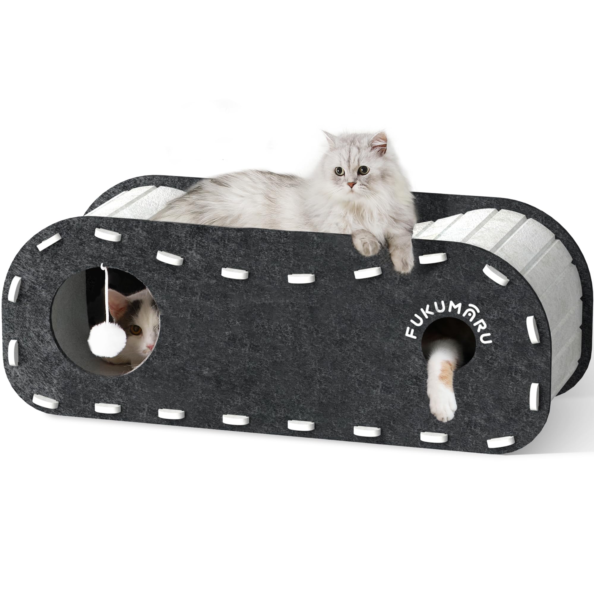 Cama para gatos FUKUMARU en gris, vista general para descanso y observación.