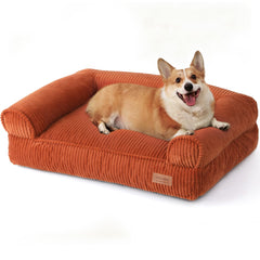 Cama para perros FUKUMARU corduroy naranja, 36 pulgadas, cálida y cómoda.