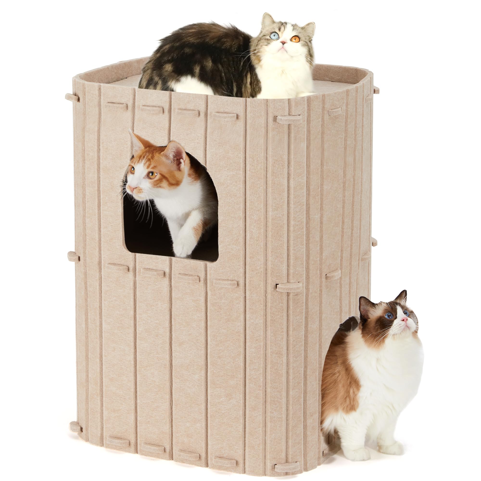 Casa para gatos FUKUMARU de dos niveles: refugio cómodo para varios felinos.