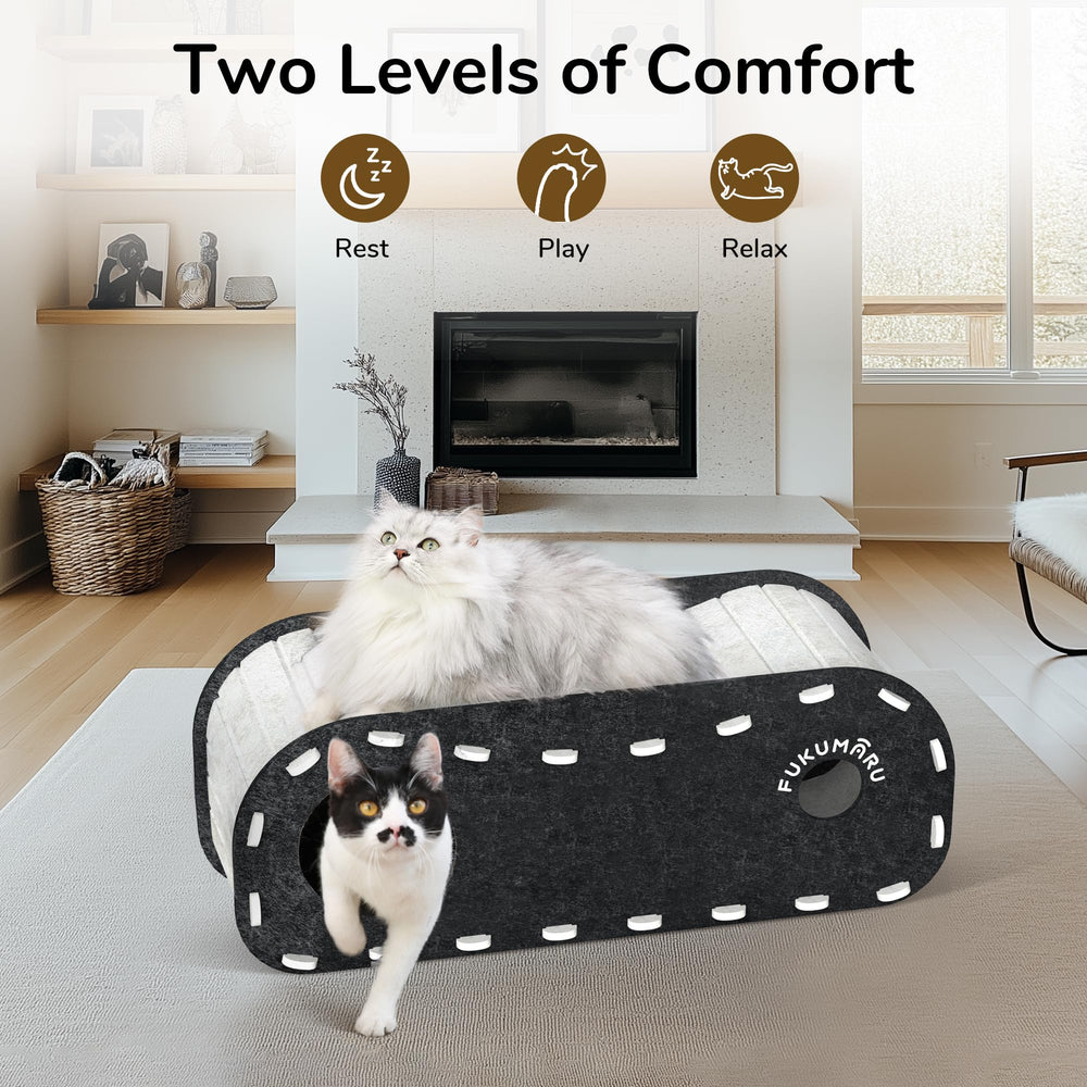 Cueva para gatos FUKUMARU con cuatro aberturas, privacidad y juego para varios gatos.