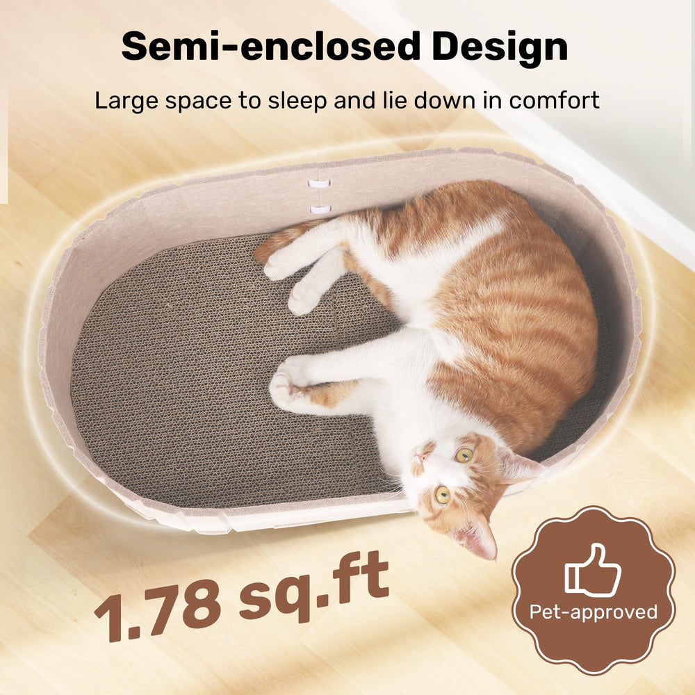 FUKUMARU rascador con diseño semi cerrado para gatos, facilita entrar y salir.
