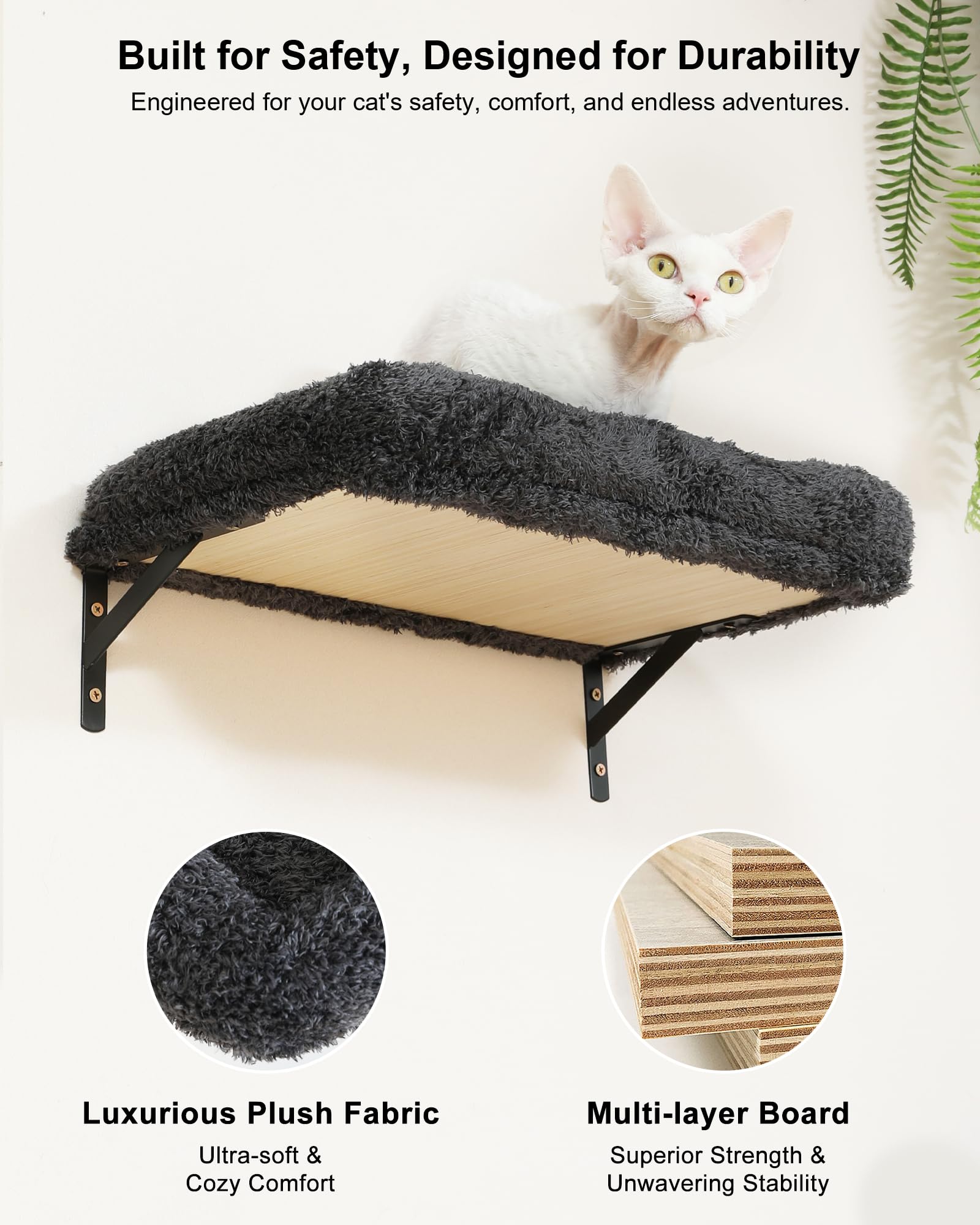 Estante de pared FUKUMARU para gatos con cojín suave, ideal para juego.