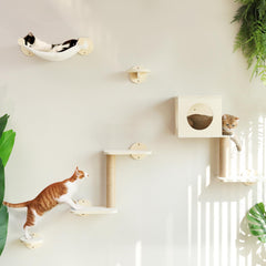 FUKUMARU estanterías de pared para gatos beige, ahorro de espacio.