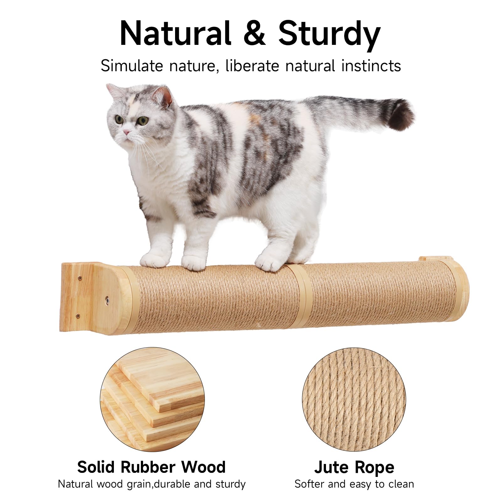 FUKUMARU usa madera y cuerda de yute natural en rascador de pared duradero.