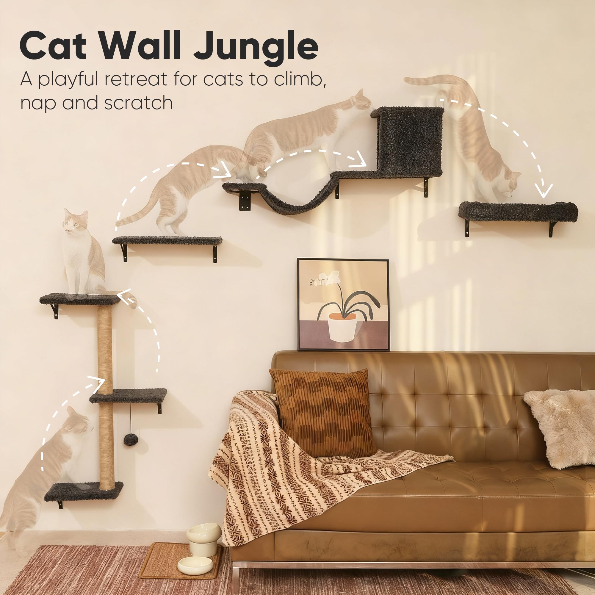 Puente de pared para gatos FUKUMARU: conecta plataformas para saltos fluidos.