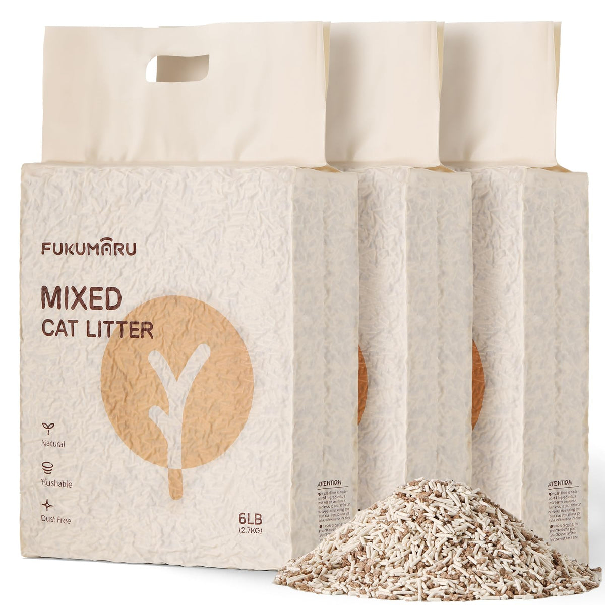 FUKUMARU Tofu Cat Litter envase práctico para almacenamiento y transporte.