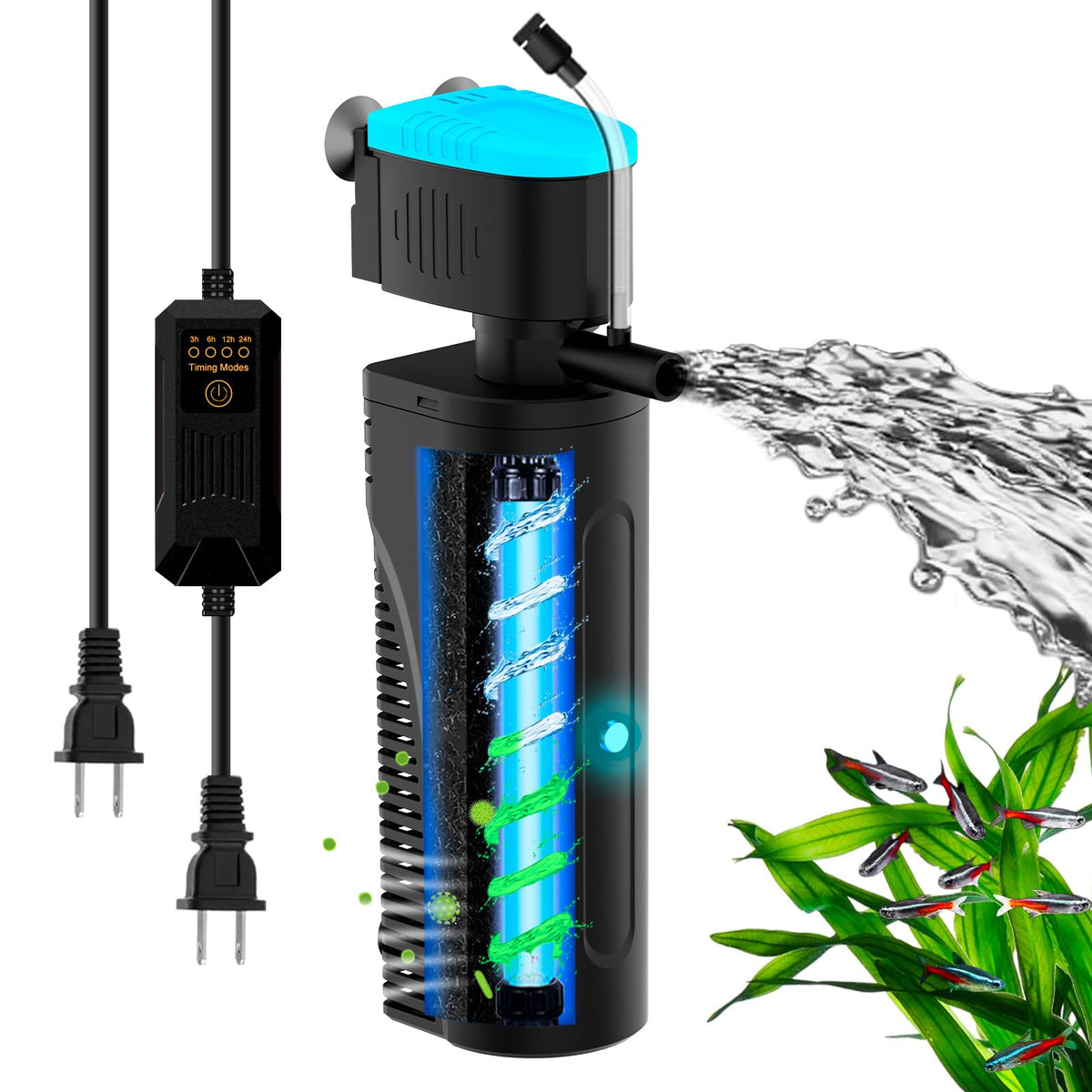 FUMAK filtro acuario con aeración en acción mejora oxigenación y circulación.