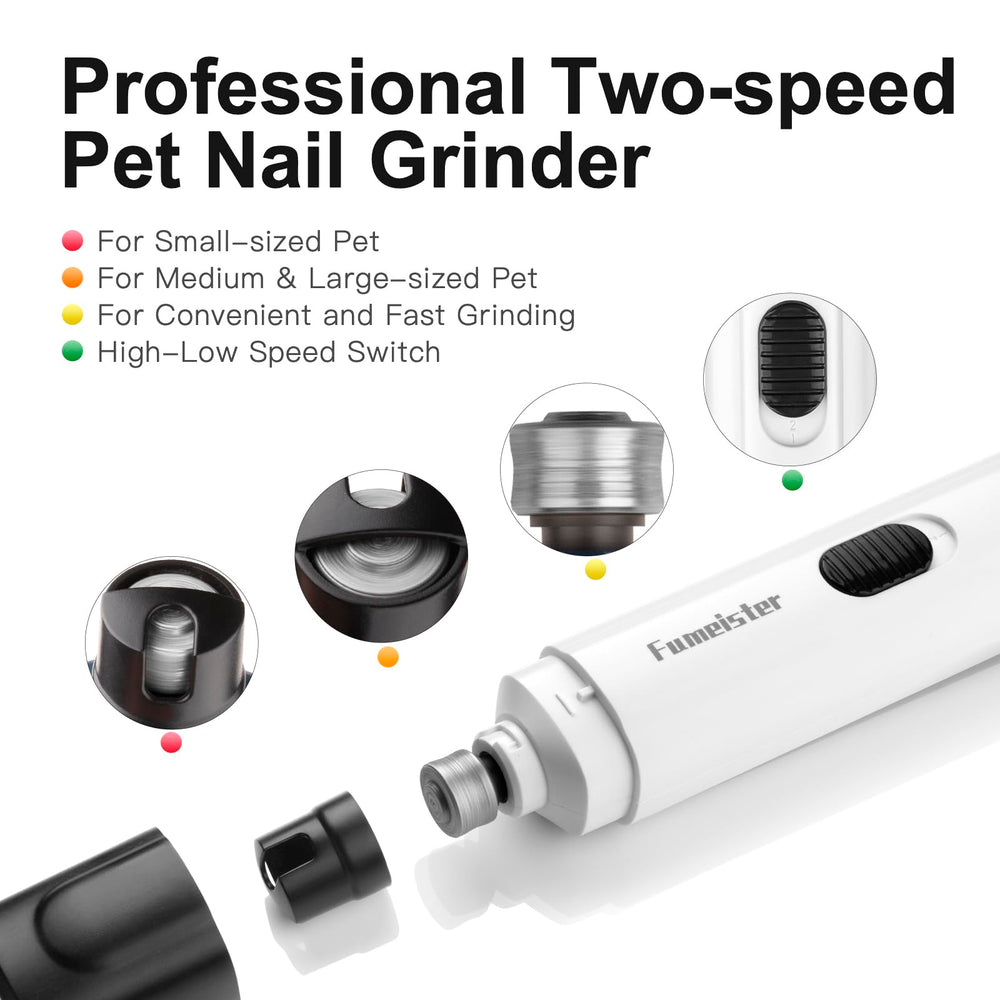 Lima de uñas Fumeister para perros, dos velocidades para ajuste suave.