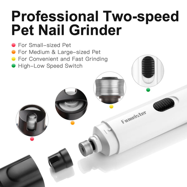 Lima de uñas Fumeister para perros, dos velocidades para ajuste suave.