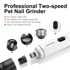 Lima de uñas Fumeister para perros, dos velocidades para ajuste suave.