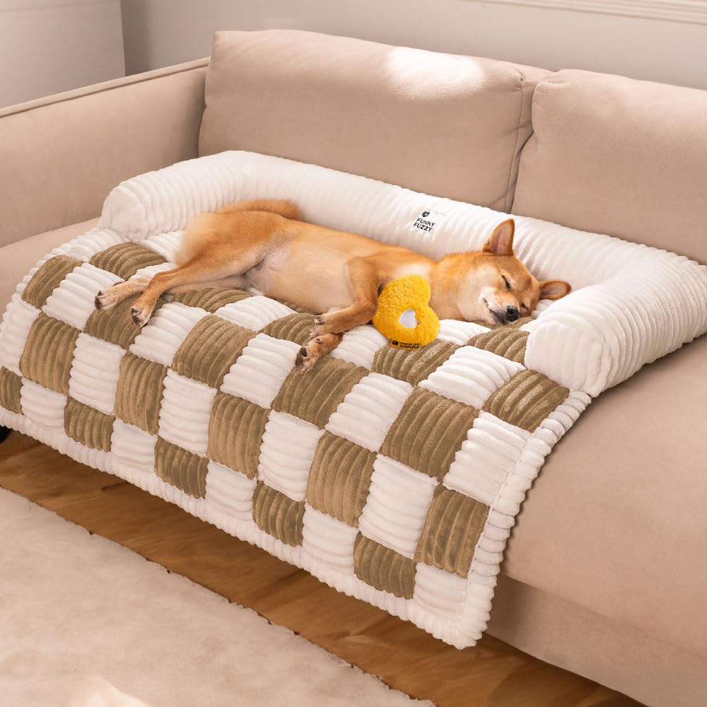 FUNNY FUZZY funda-sofa-peluche: protección suave para sofá y rincón cómodo para tu mascota.