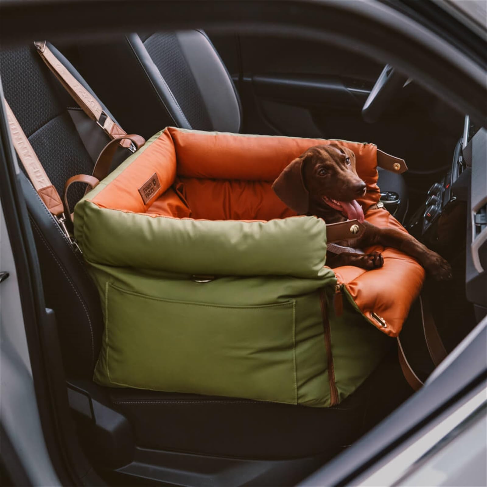 FUNNYFUZZY asiento para perros en coche con cuero impermeable, protección ante derrames