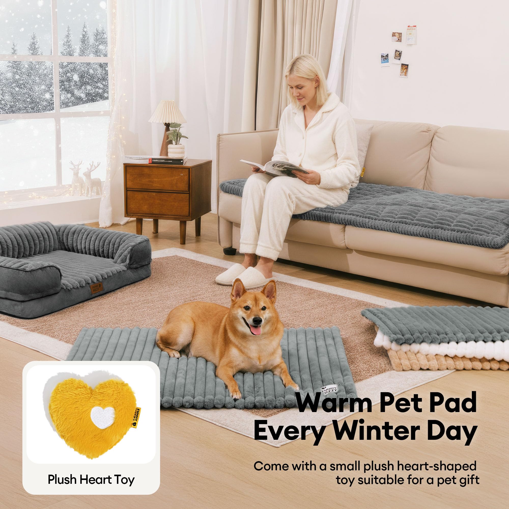 FUNNY FUZZY cama autocalentable disponible en tres tallas.