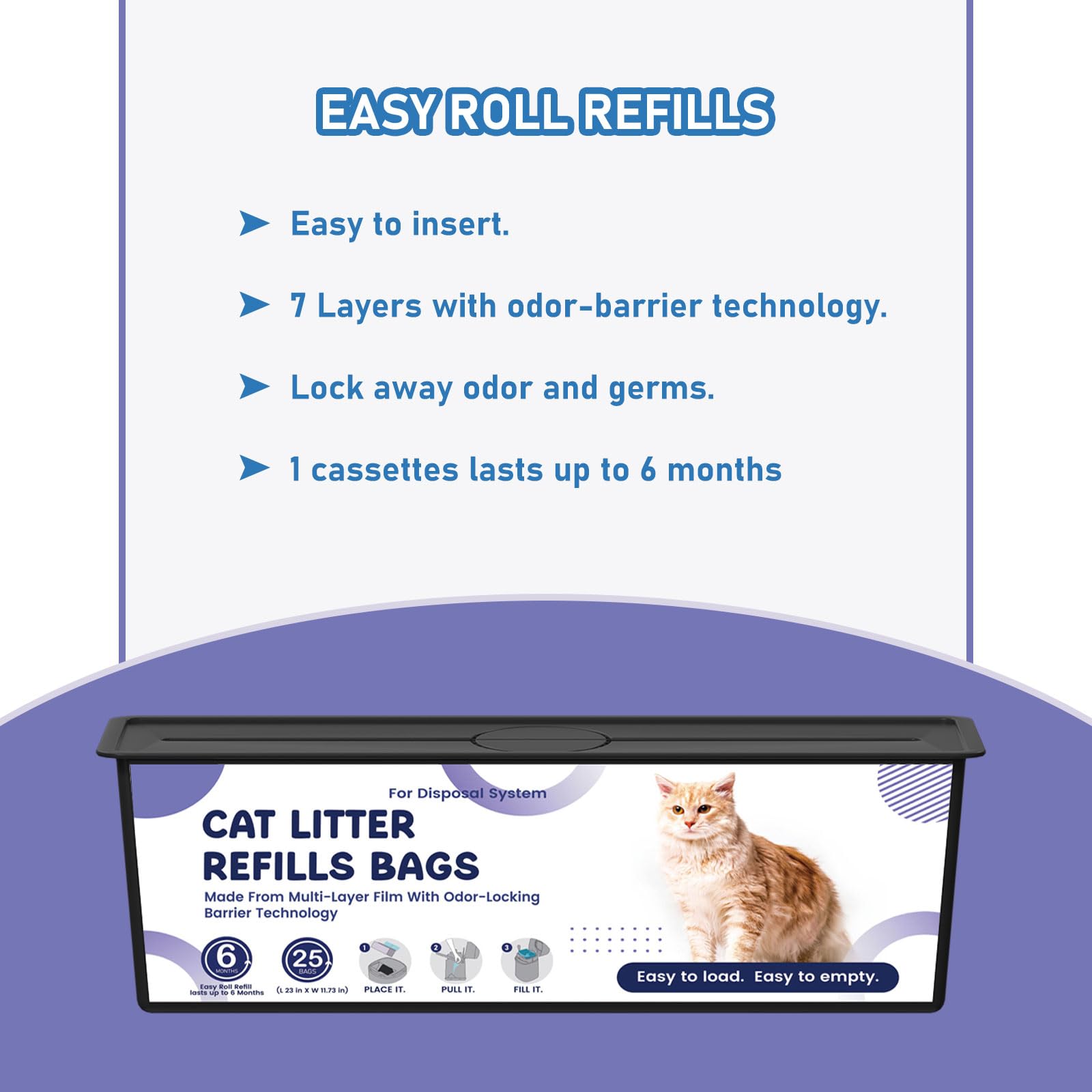 Fununcat alta capacidad 24 bolsas por cartucho para varios meses.