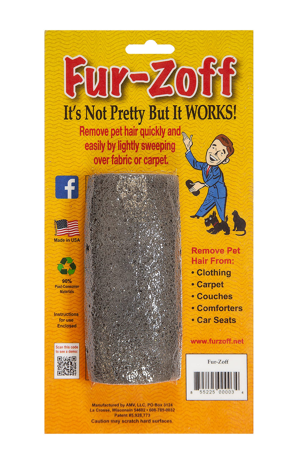 Fur-Zoff quita pelo de alfombras y sillones, ideal para hogares con mascotas.