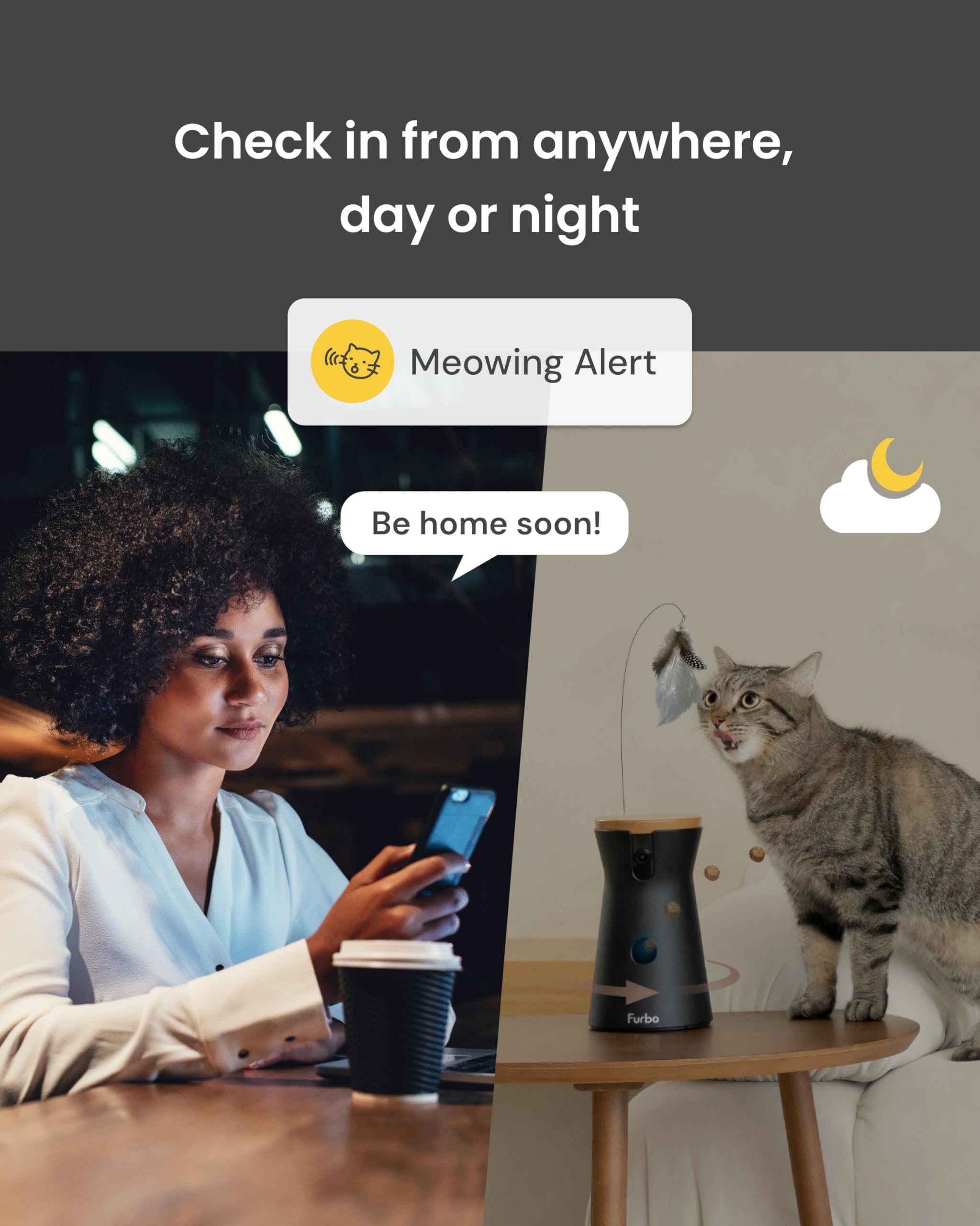 Furbo audio bidireccional para hablar con tu gato desde cualquier lugar.