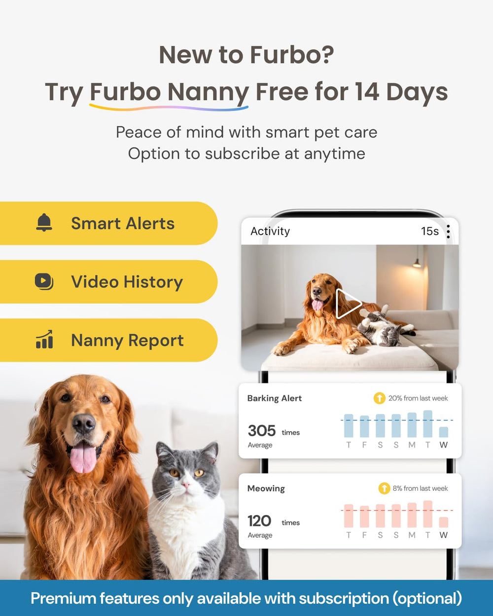 Furbo configuración rápida con aplicación para conexión segura.