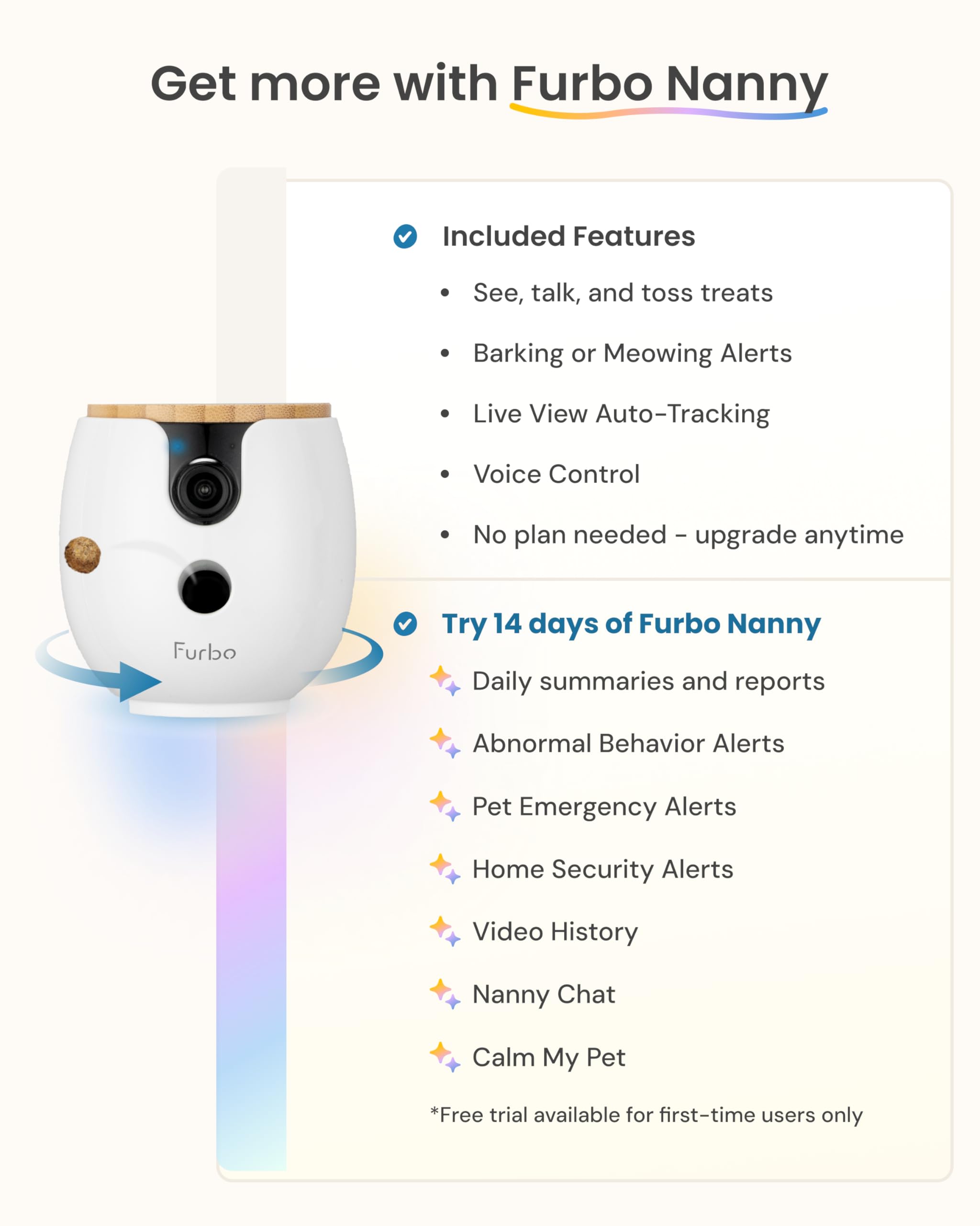 Furbo Mini alertas inteligentes: notificaciones ante eventos relevantes.