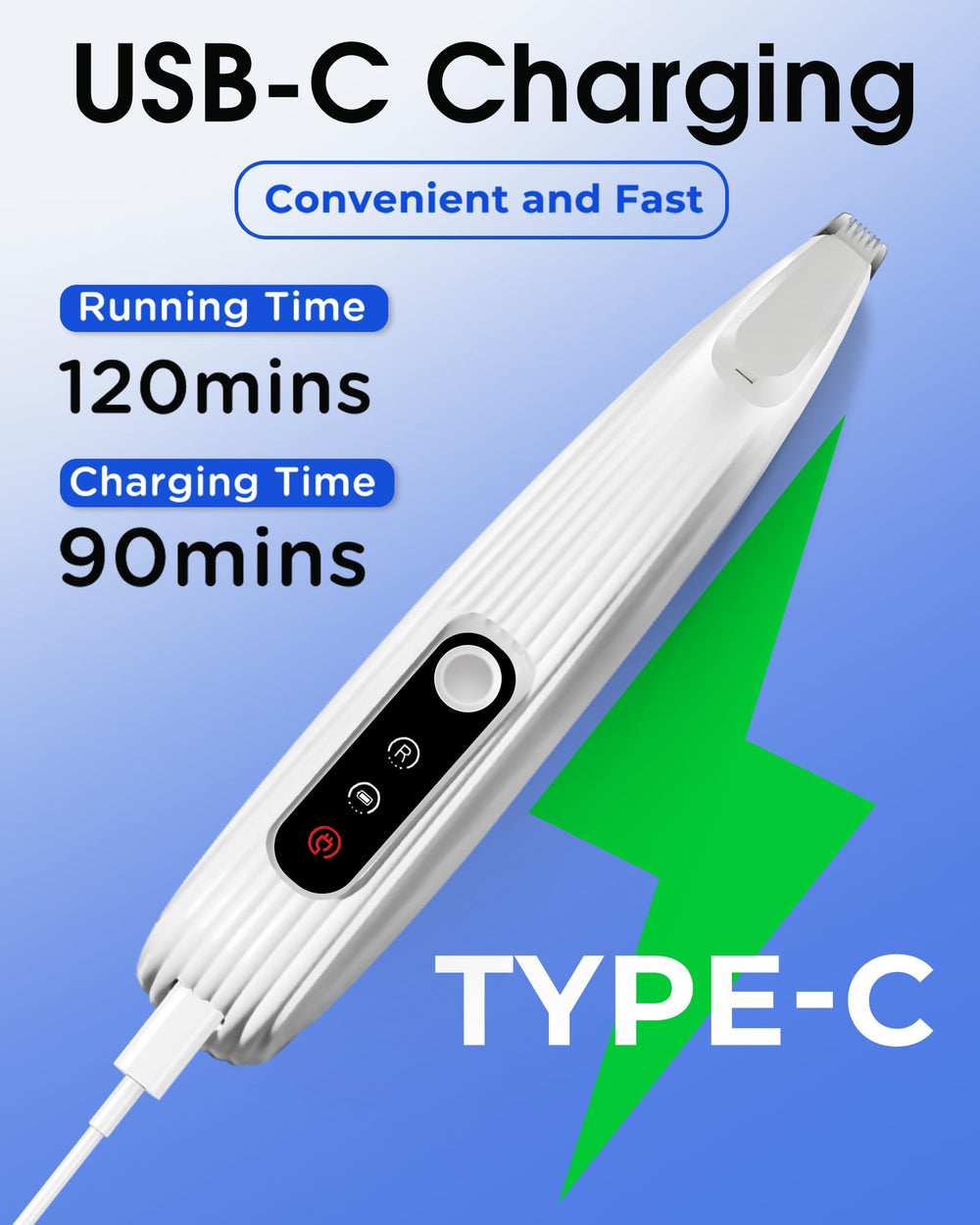 Carga USB-C de FURBONA para sesiones sin interrupciones.