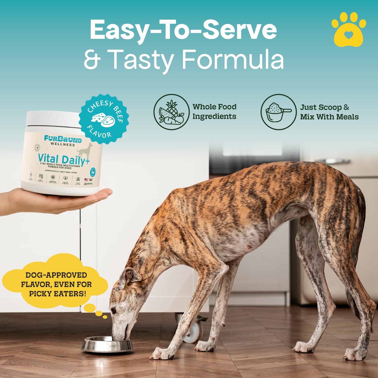 FurBound Polvo Multivitamínico para perros favorece piel y pelaje saludables.