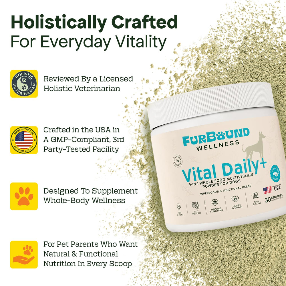 FurBound Polvo Multivitamínico para perros sabor Cheesy Beef y fácil mezcla.