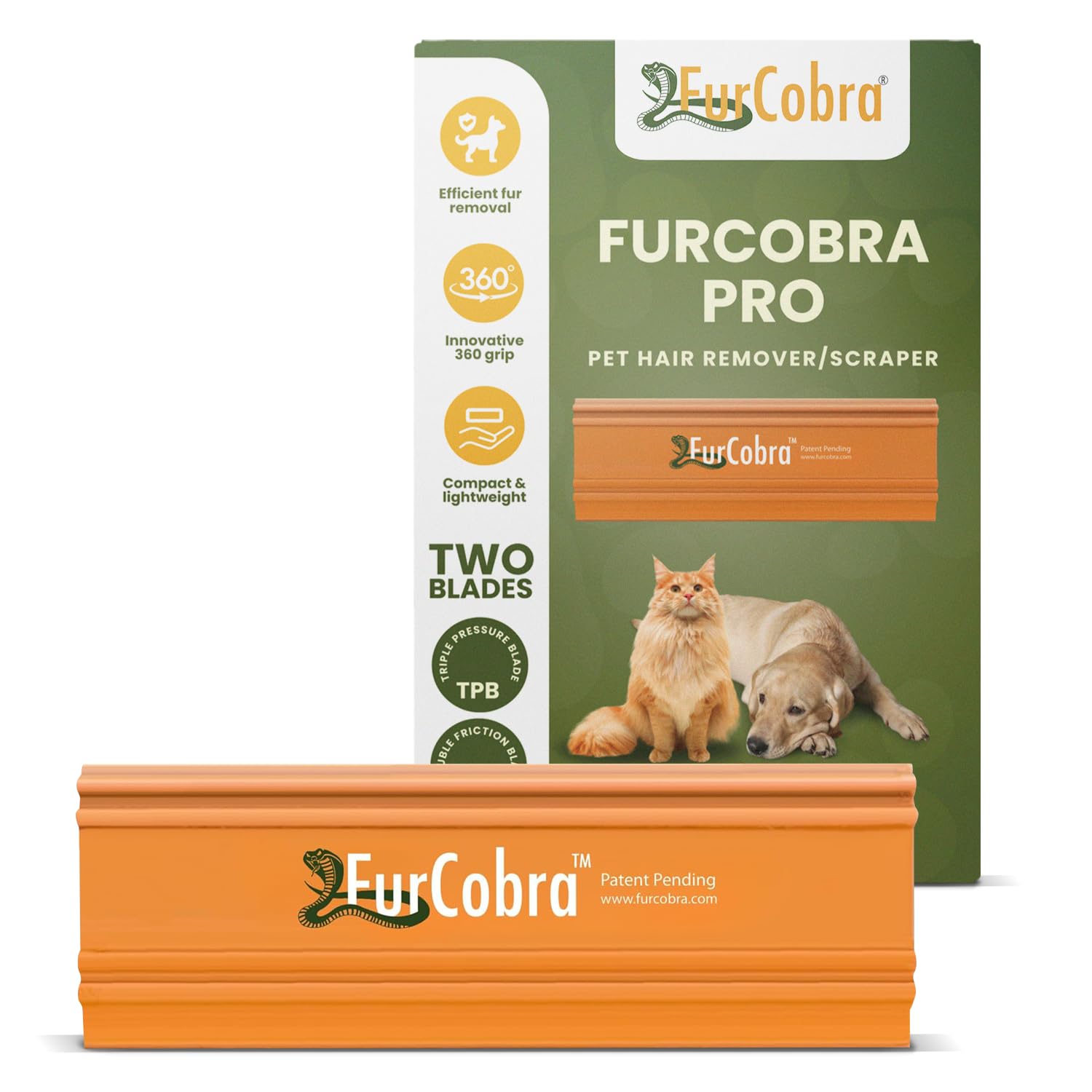 FURCOBRA Pro removiendo pelo de mascota con ángulo de 45 grados para mejor recogida