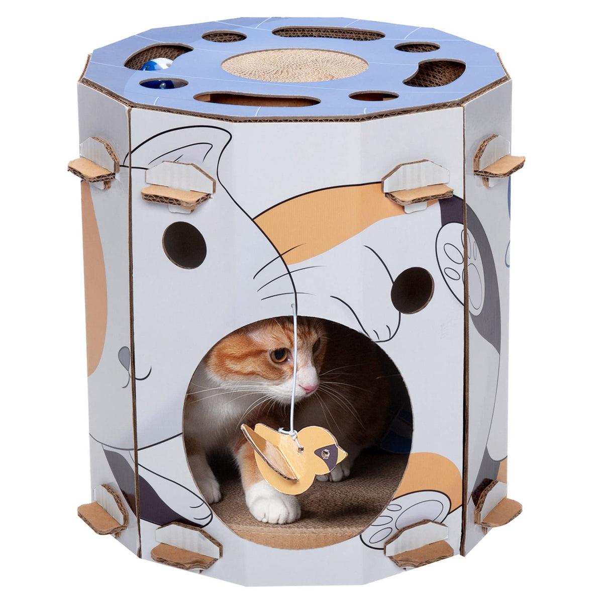 Furhaven Escondite de cartón para gato: refugio cómodo para descansar y rascar.