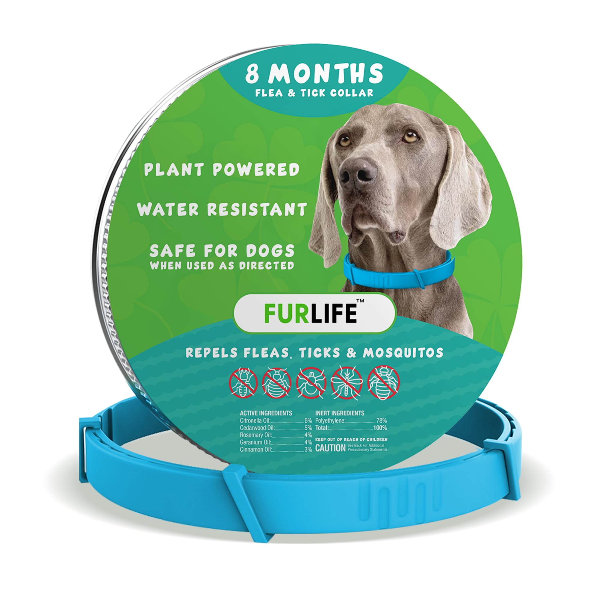 Collar FurLife para perros, foco pulgas y garrapatas, protección natural en paseos.