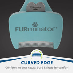 Borde curvo de FURminator ofrece comodidad al gato durante el deslanado