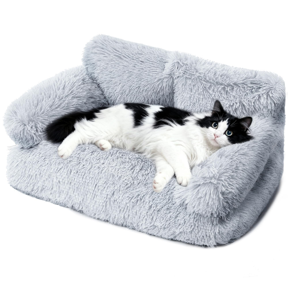 Cama FURMORENE gris para gatos, diseño decorativo en la sala.