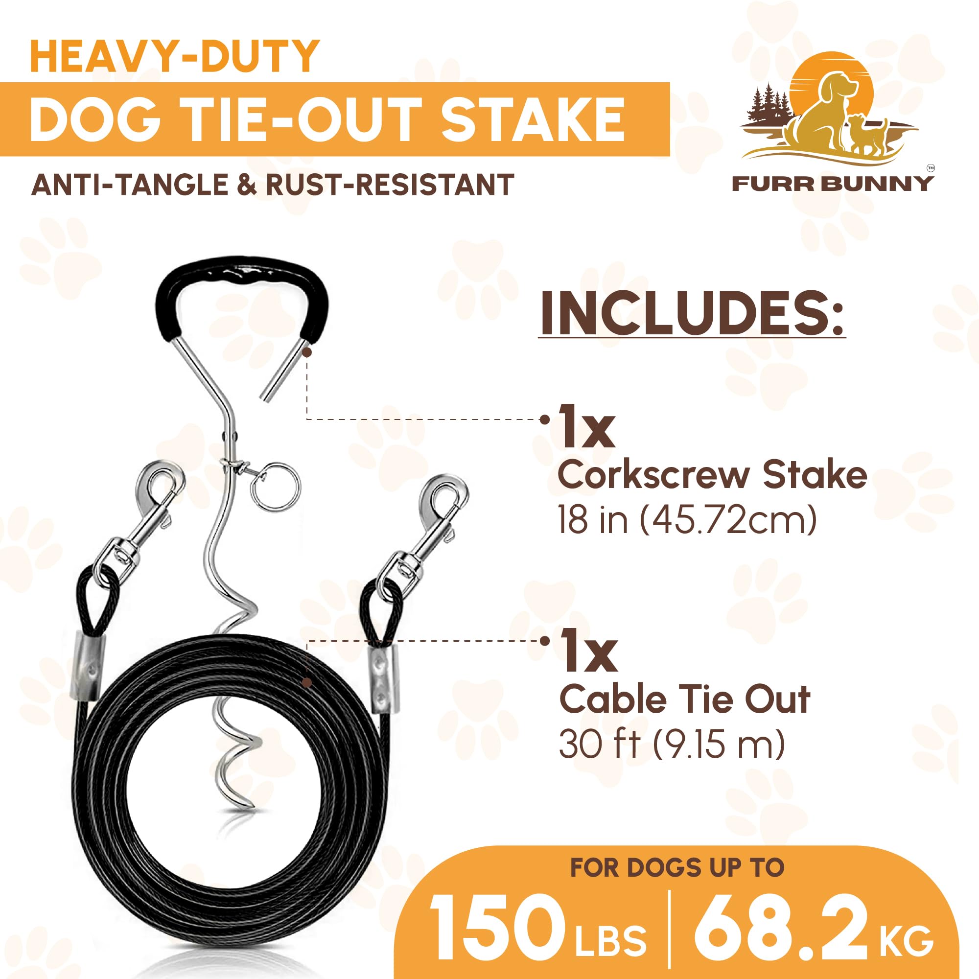 Cable de 7 mm y 30 pies de FURR BUNNY para libertad controlada en exterior