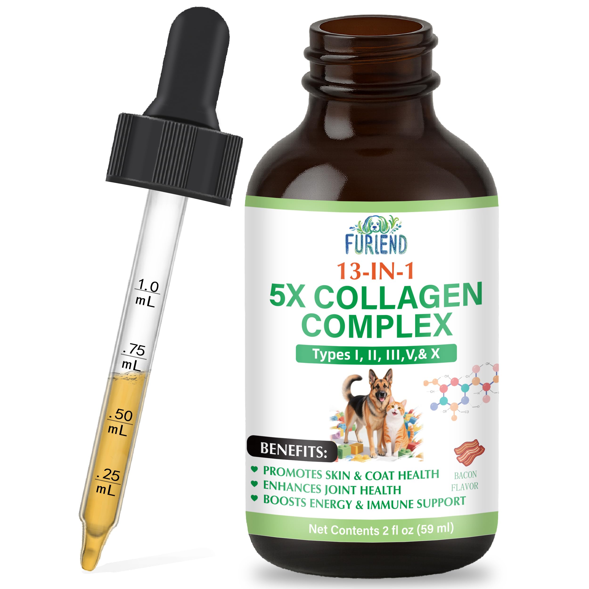 FURIEND Premium 5X Colágeno, botella con cuentagotas para dosis precisas.