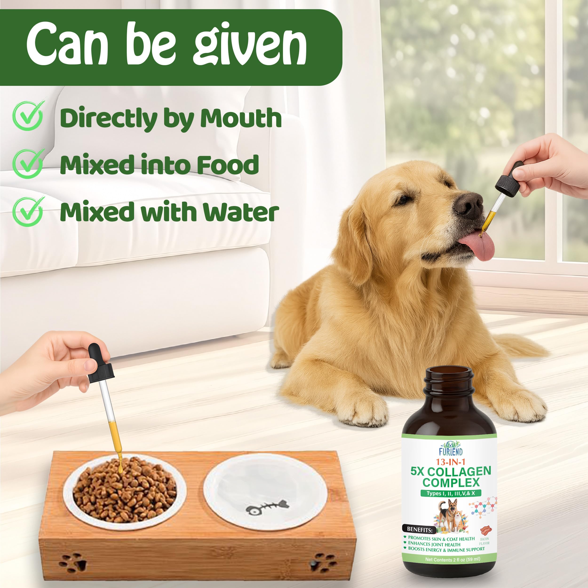 FURIEND Premium 5X Colágeno, botella de 2 onzas con dosificador.