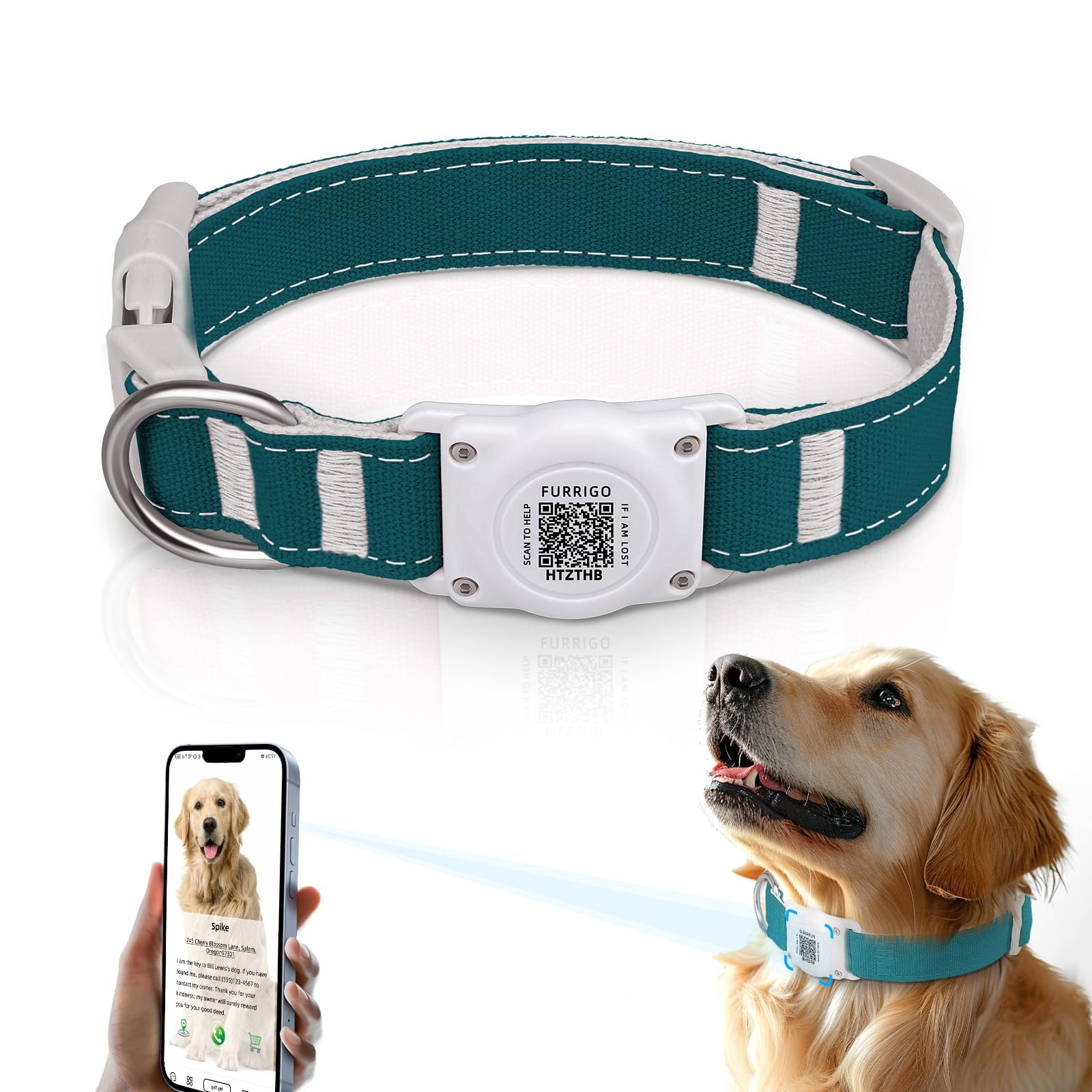 Collar Furrigo para AirTag con código QR y IP68, perfecto para aventuras al aire libre