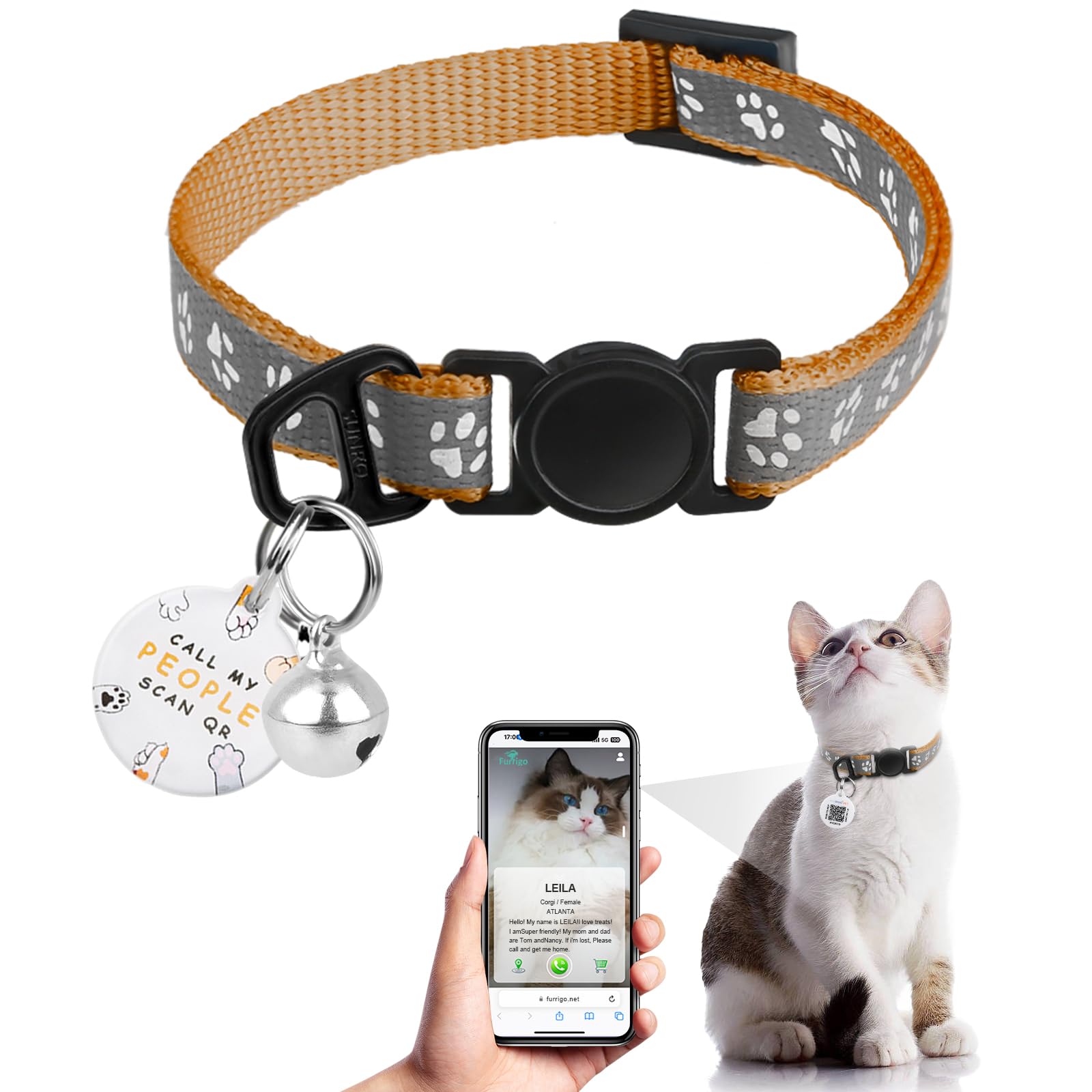 Furrigo collar ruptura seguridad etiqueta QR, ideal para devolución rápida si se pierde.