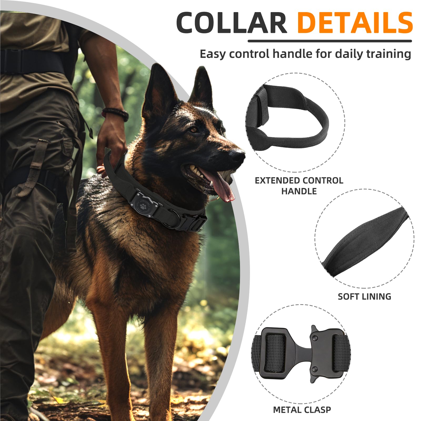 Manija de control ampliada del Collar AirTag Furrigo para guiar al perro