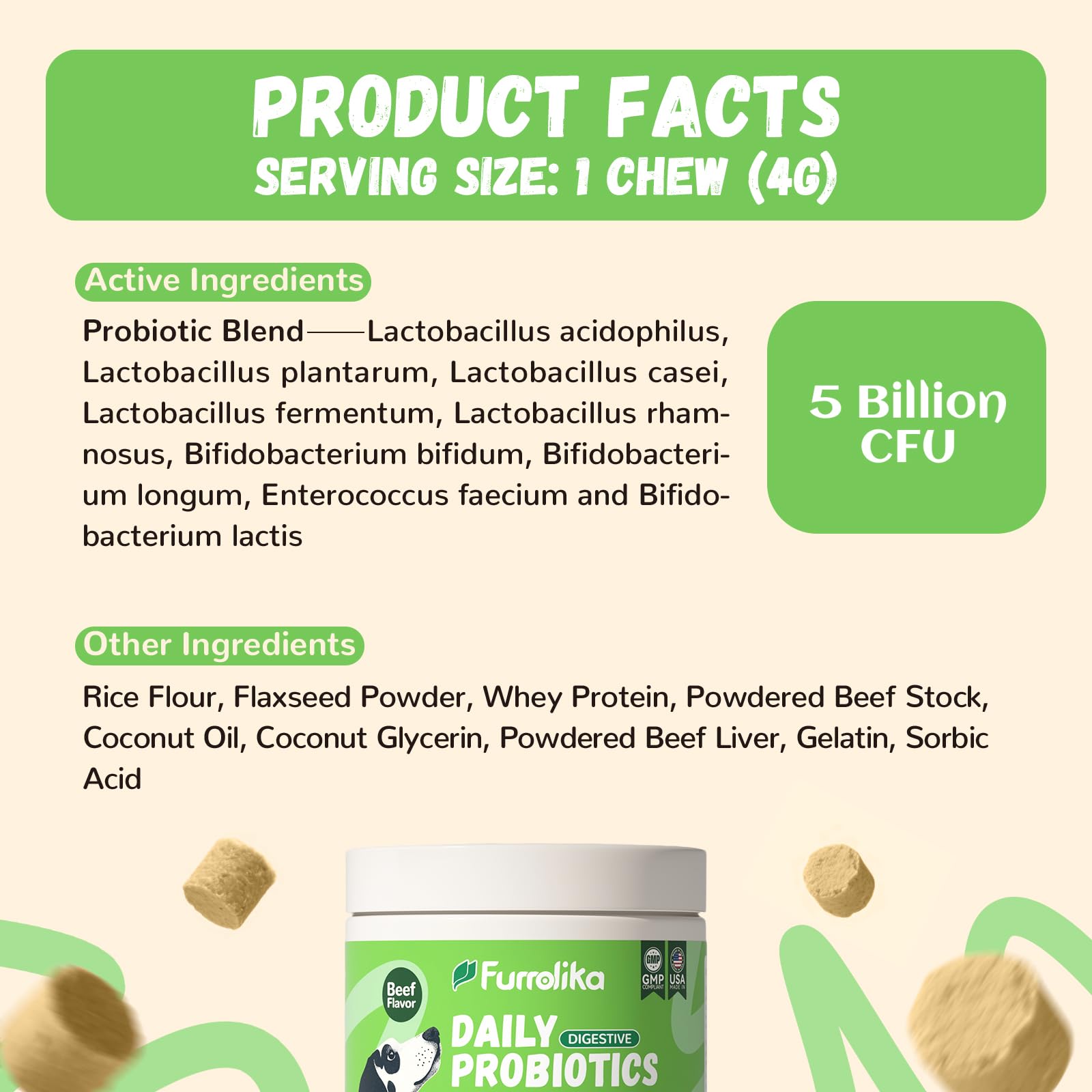 Uso diario Furrolika Probioticos Perros; apoyo suave para la digestión.
