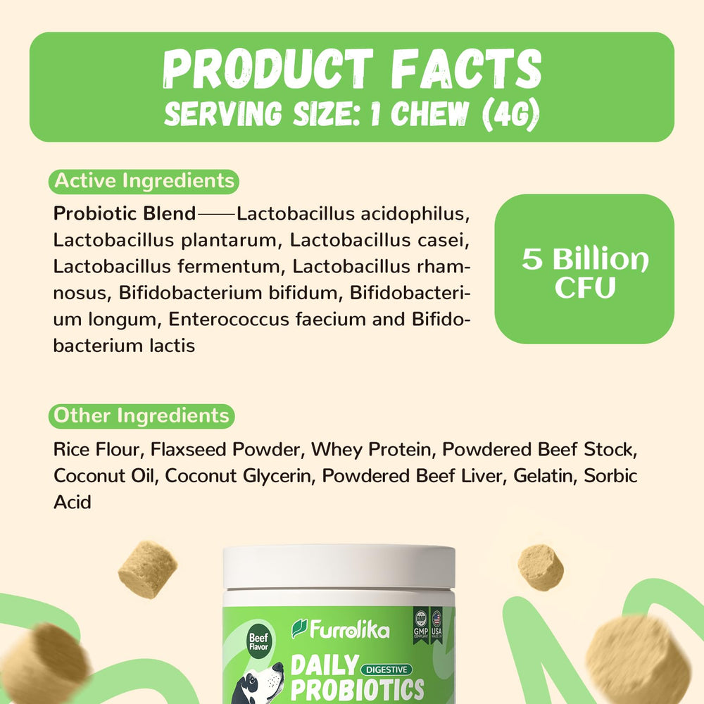 Uso diario Furrolika Probioticos Perros; apoyo suave para la digestión.