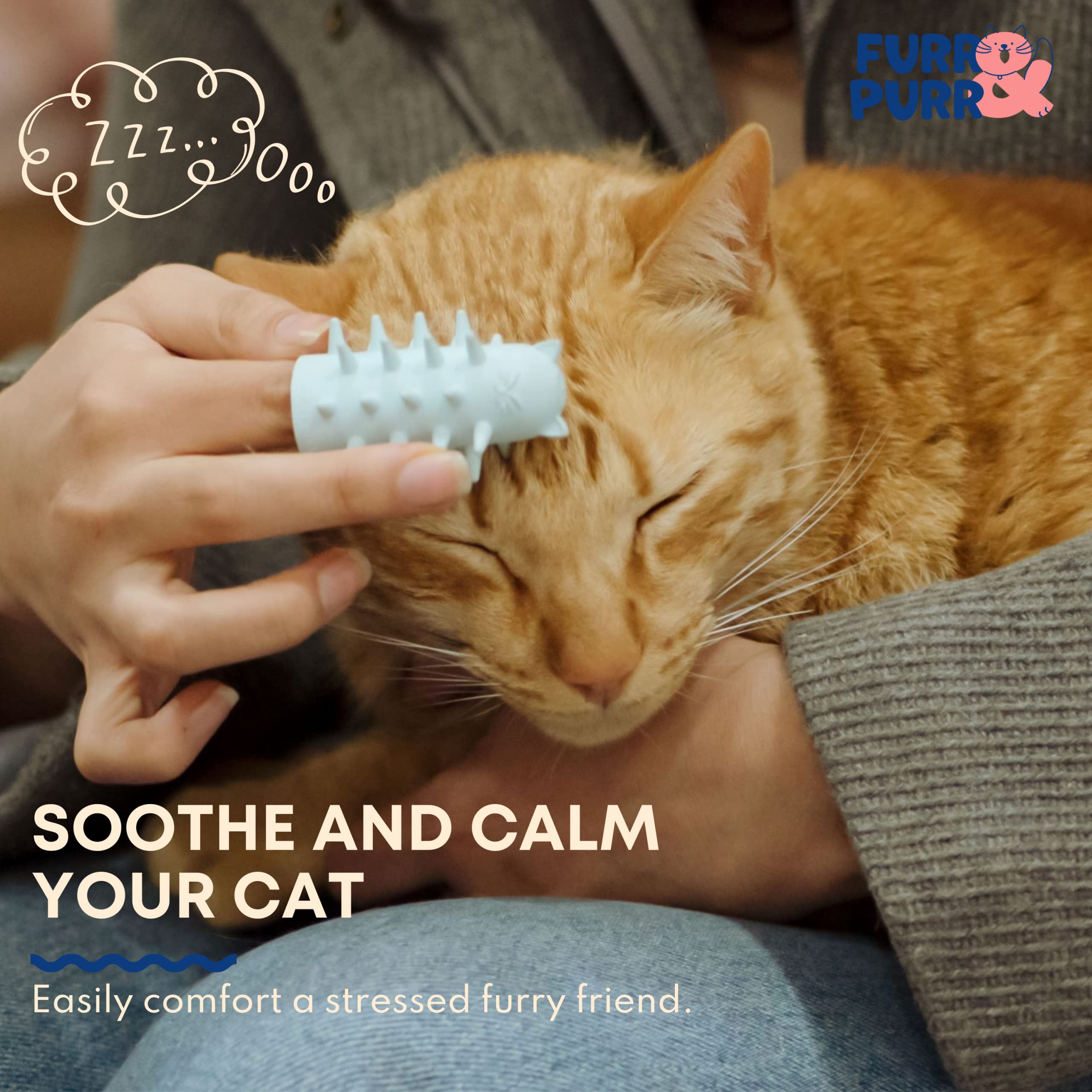 Furr&Purr cerdas suaves para el cuidado suave de la piel del gato.